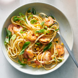 Shrimp Pasta With Corn and Basil
