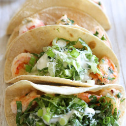 Shrimp Scampi Tacos with Caesar Salad Slaw