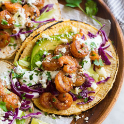 Shrimp Tacos {with Cilantro Lime Crema!}