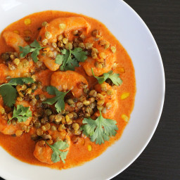 Shrimp with Red Curry and Crispy Sprouted Lentils
