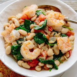 Shrimp with White Beans, Spinach and Tomatoes