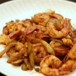 Shrimp and Celery with Ketchup Tobanjang Sauce