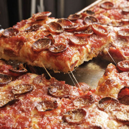 Sicilian Pizza With Pepperoni and Spicy Tomato Sauce