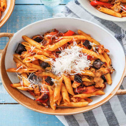 Sicilian-Style Penne Caponata with Sausage Meat and Aubergine