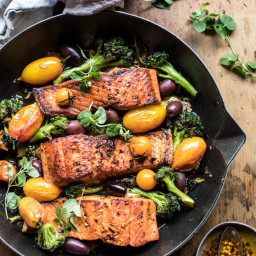 Sicilian Style Salmon with Garlic Broccoli and Tomatoes