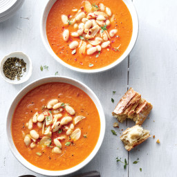 Silky Tomato Soup with White Beans and Garlic Oil