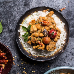 Simple Almond Chicken, Chickpea and Eggplant Curry.