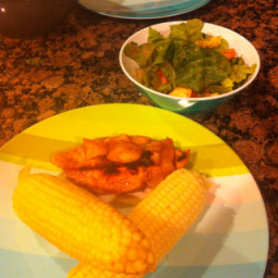 Simple sweet and spicy BBQ chicken with corn on the cob & summer salad