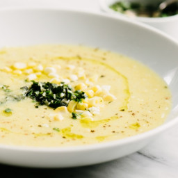 Simple Sweet Corn Soup with Herb Gremolata
