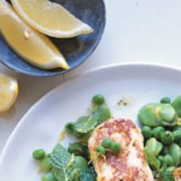 Sizzling Halloumi Cheese with Fava Beans and Mint