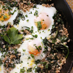 Skillet Barley With Kale and Eggs Recipe