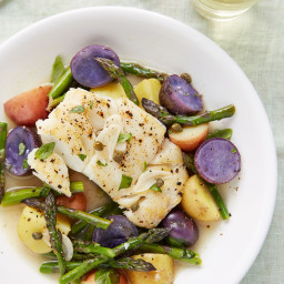 Skillet Braised Cod with Asparagus and Potatoes