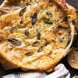 Skillet Chicken and Broccoli Pot Pie with Garlic Butter Phyllo Crust