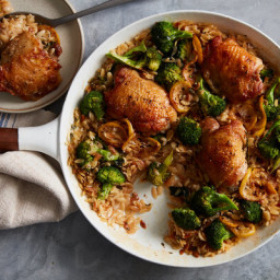 Skillet Chicken Thighs With Broccoli and Orzo