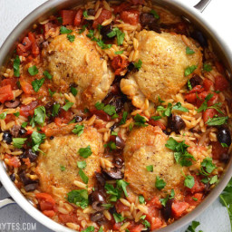 Skillet Chicken with Orzo and Olives