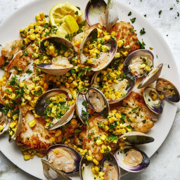 Skillet Cod, Clams, and Corn with Parsley