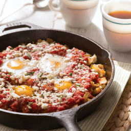 Skillet Fries with Sausage and Baked Eggs