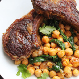 Skillet Lamb Chops With Harissa, Spinach and Chickpeas Recipe