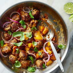 Skillet Meatballs With Peaches, Basil and Lime
