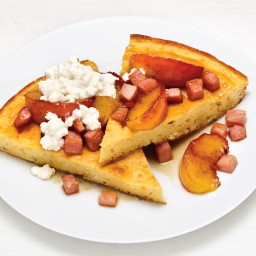 Skillet Pancakes with Canadian Bacon and Peaches