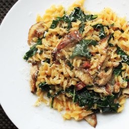 Skillet Pasta With Mushrooms, Pancetta, and Wilted Greens Recipe