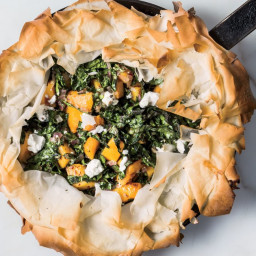 Skillet Phyllo Pie with Butternut Squash, Kale, and Goat Cheese