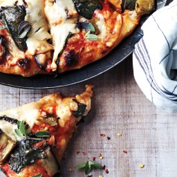 Skillet Pizza with Eggplant and Greens