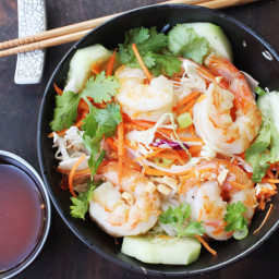 Skillet Rice Noodle Bowl with Shrimp and Vegetables Recipe