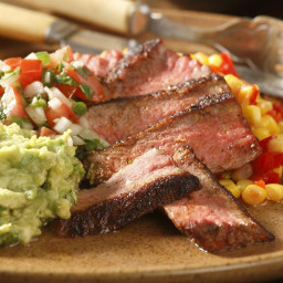 Skillet-Roasted Strip Steaks with Pebre Sauce and Avocado