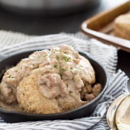 Skinny Biscuits and Gravy with Maple Sausage Gravy