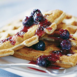 Skinny Hearty Waffles with Blueberry Sauce