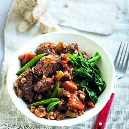 Slow-cooked beef, barley and vegetables