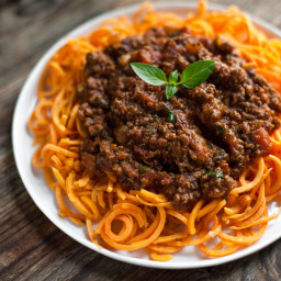 Slow-Cooked Bolognese Sauce with Sweet Potato Spaghetti