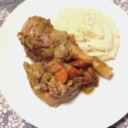 Slow Cooked Lamb Shank with Carrots and Leeks Served with a Cauliflower Pur