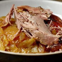 Slow-cooked lamb shoulder with boulangere potatoes