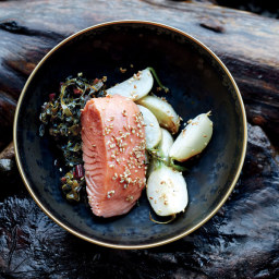 Slow-Cooked Salmon with Turnips and Swiss Chard