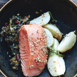 Slow-Cooked Salmon with Turnips and Swiss Chard