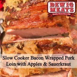 Slow Cooker Bacon-Wrapped Pork Loin with Apples and Sauerkraut