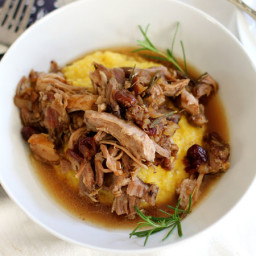 Slow-Cooker Balsamic Cranberry Pulled Pork with Cheesy Polenta