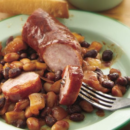 Slow-Cooker Barbecued Beans and Polish Sausage