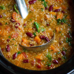 Slow Cooker Bean Soup Recipe with Quinoa and Sweet Potatoes