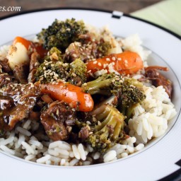Slow Cooker Beef and Veggies Over Rice