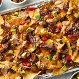 Slow-Cooker Beef Barbacoa Nachos with Queso