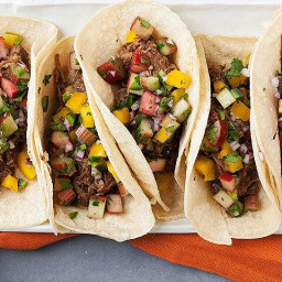 Slow-Cooker Beef Tacos with Rhubarb Salsa