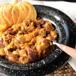 Slow Cooker Butternut Squash Chili with Pumpkin Shaped Biscuits