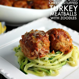 Slow Cooker Cheese Stuffed Turkey Meatballs with Zoodles { and Blendtec Giv