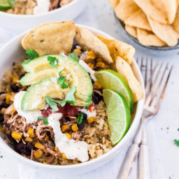 Slow cooker chicken taco bowls with cilantro lime rice