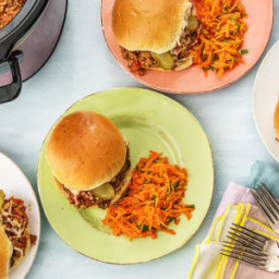 Slow-Cooker Chipotle Pork Sloppy Joes on Brioche Buns with Carrot Raisin Sl