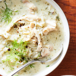 Slow Cooker Creamy Chicken Soup With Lemon, Rice and Dill