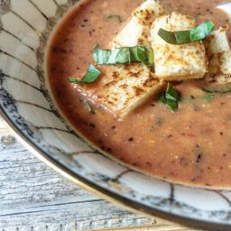 Slow Cooker Creamy Herb Tomato Soup with Grilled Cheese Croutons